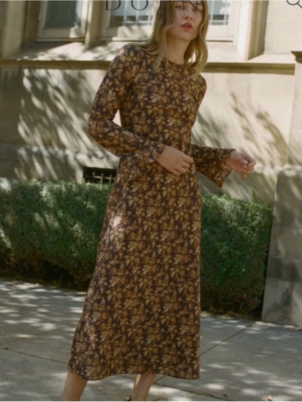 Doen Brown Floral Long-Sleeve Maxi Dress